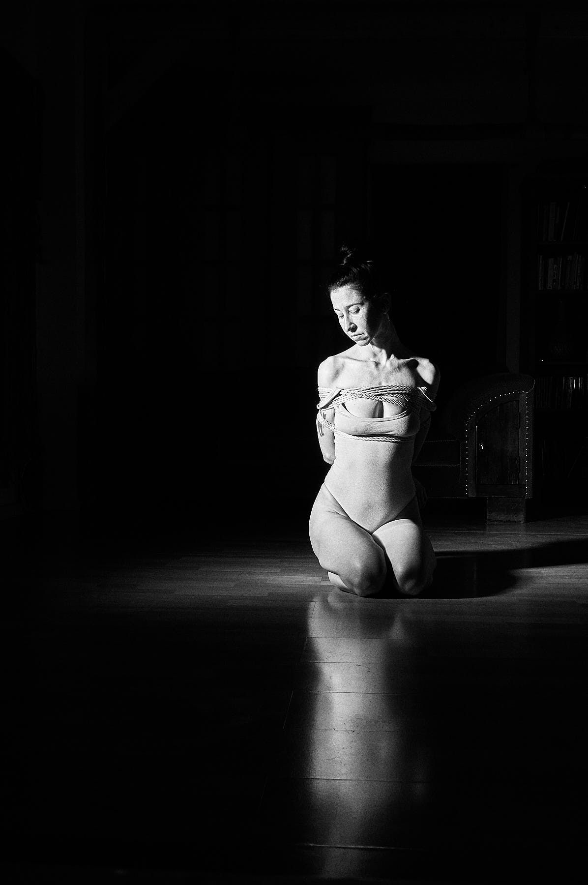 Beautiful woman tied up in traditional Japanese Bondage