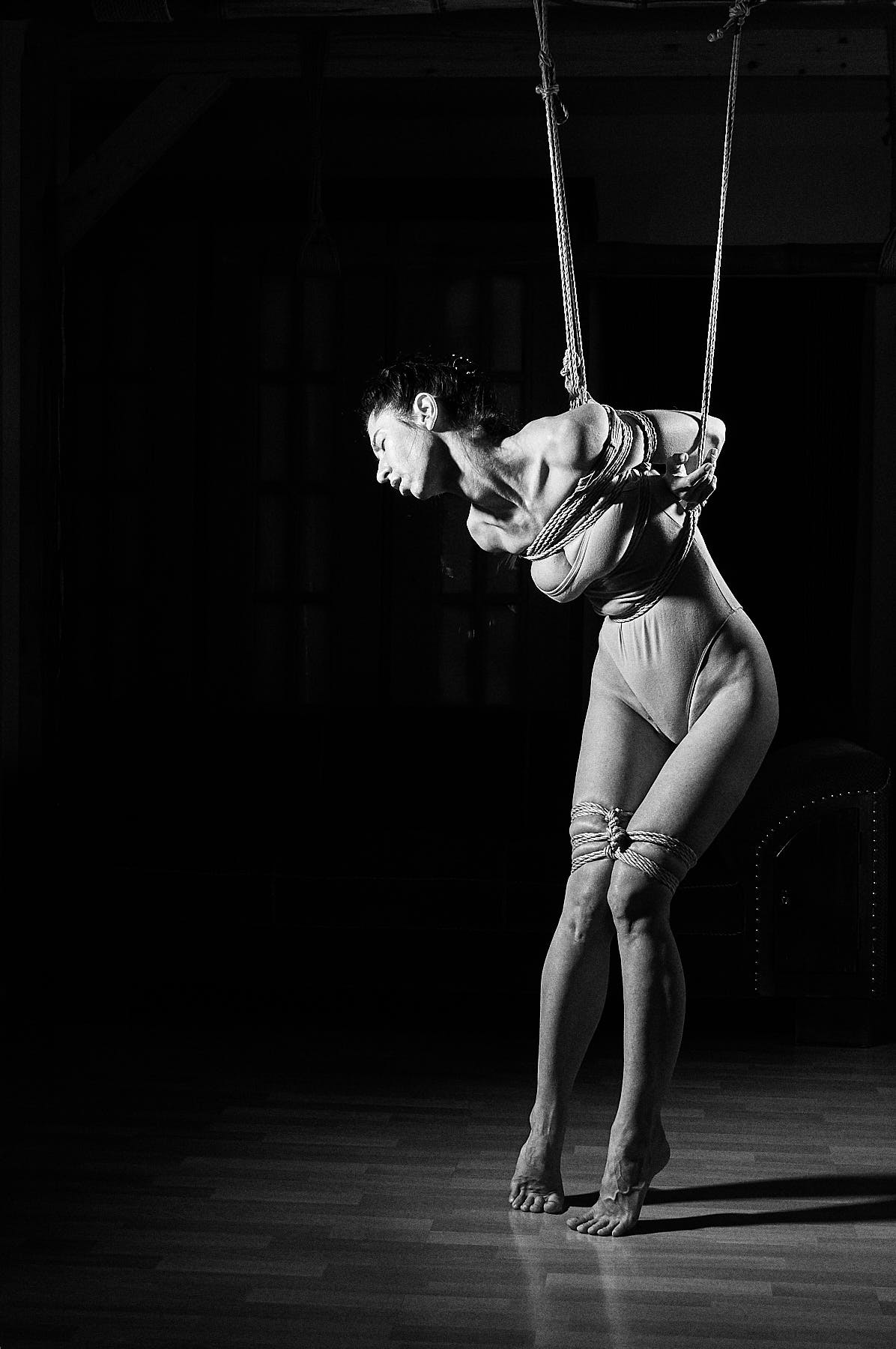 Beautiful woman tied up in traditional Japanese Bondage