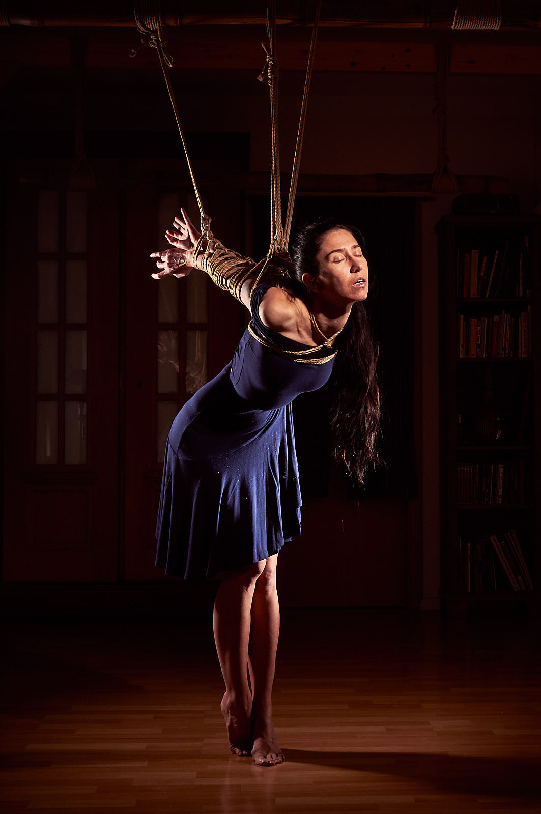 Beautiful woman tied up in traditional Japanese Bondage