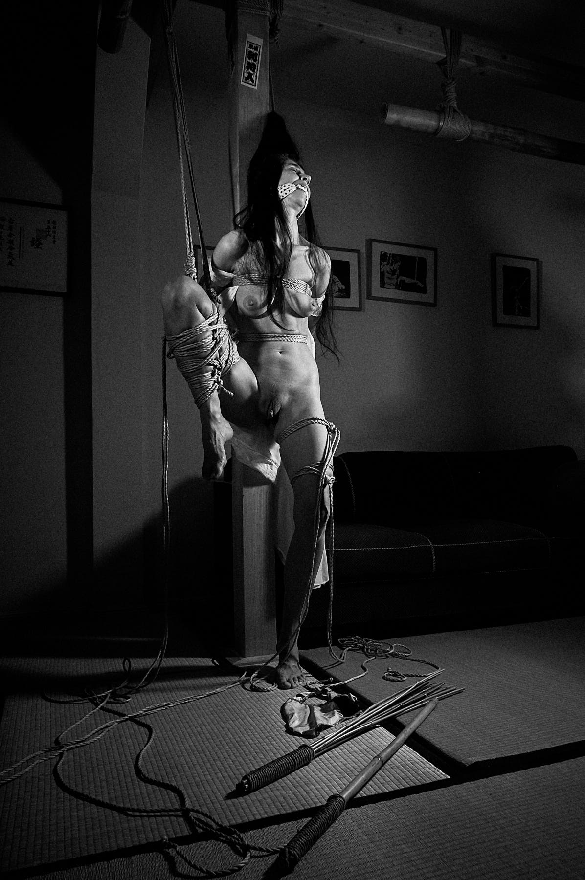 Beautiful woman tied up in traditional Japanese Bondage