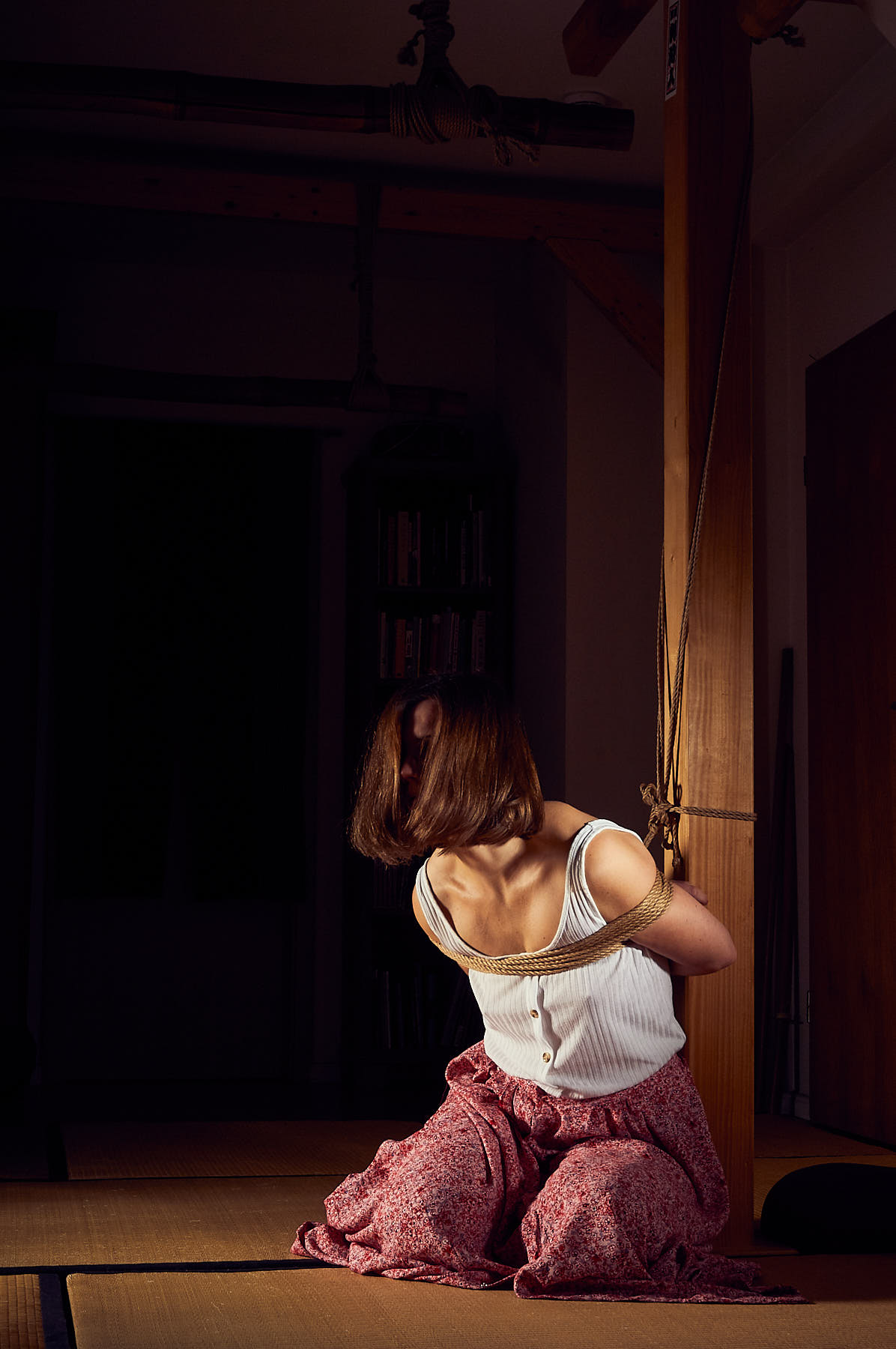 Beautiful woman tied up in traditional Japanese Bondage